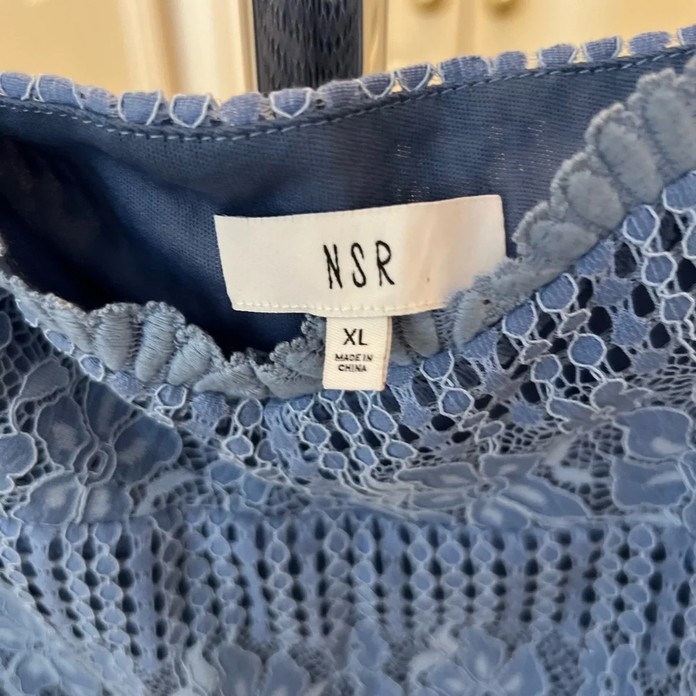 NSR Light Blue Crochet Maxi Dress with Scalloped Hem - Picture 7 of 9